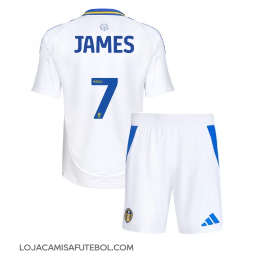 Camisa de Futebol Leeds United Daniel James #7 Equipamento Principal Infantil 2024-25 Manga Curta (+ Calças curtas)